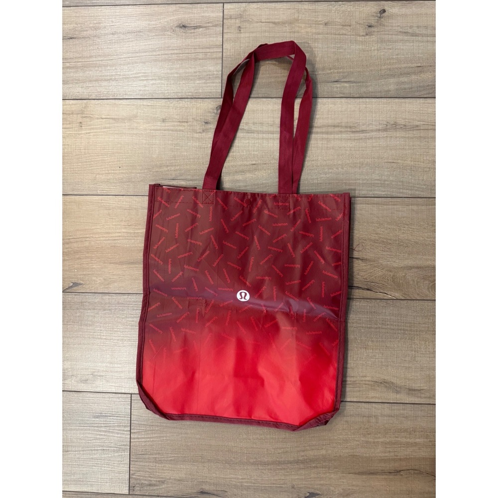 Lululemon Reusable Ombre Tote Bag Womens Large Red Gradient Logo Pattern